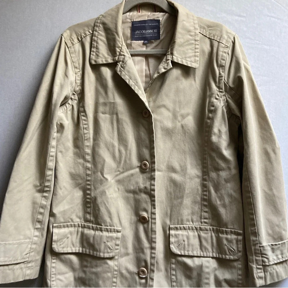 Jacob Annex Cotton khaki button trench coat Sz L - Picture 5 of 12